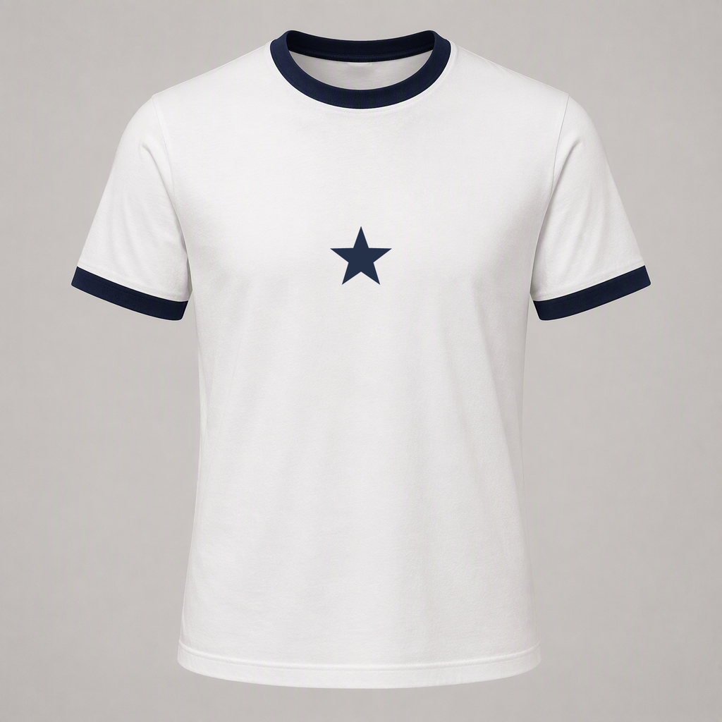 The Star Ringer Tee - white body, navy trim, navy star chest print